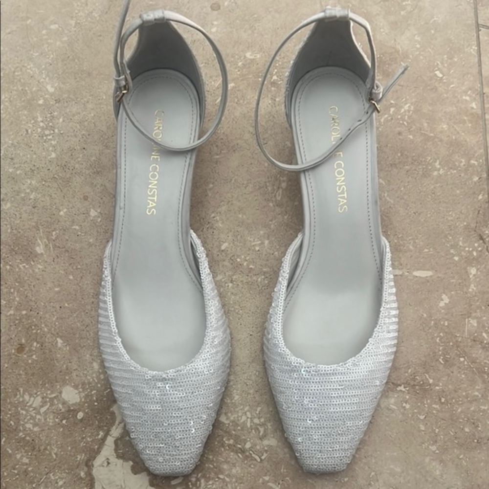 Caroline Constas Glittering Sequined White Heels Shoes - Picture 2 of 16